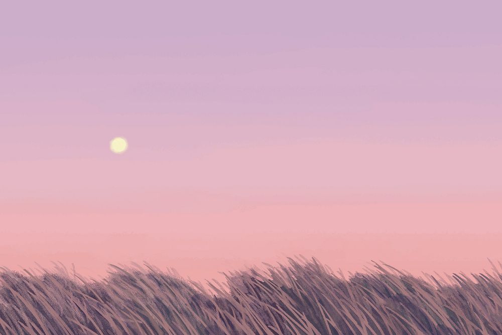 Purple dawn grass background, painting  illustration