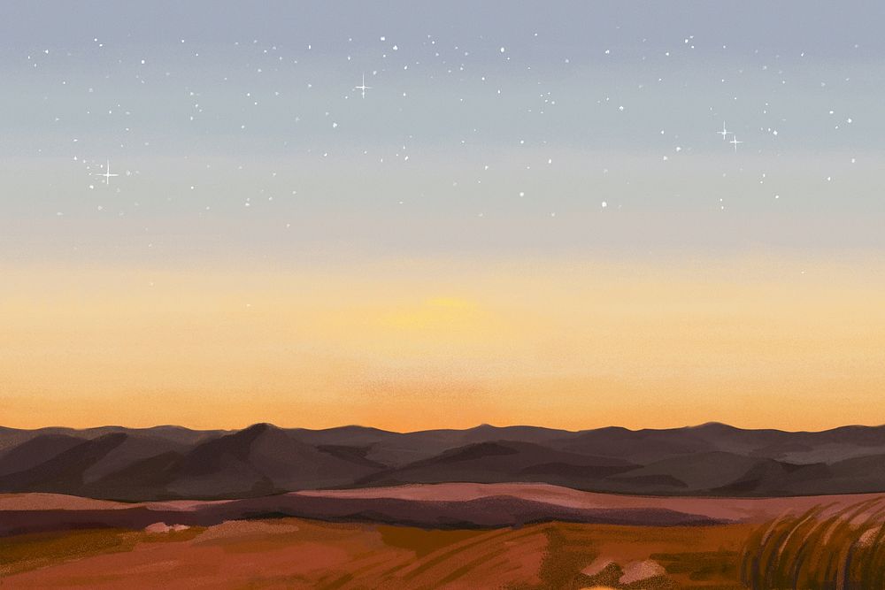 Sunset desert landscape background illustration, painting 