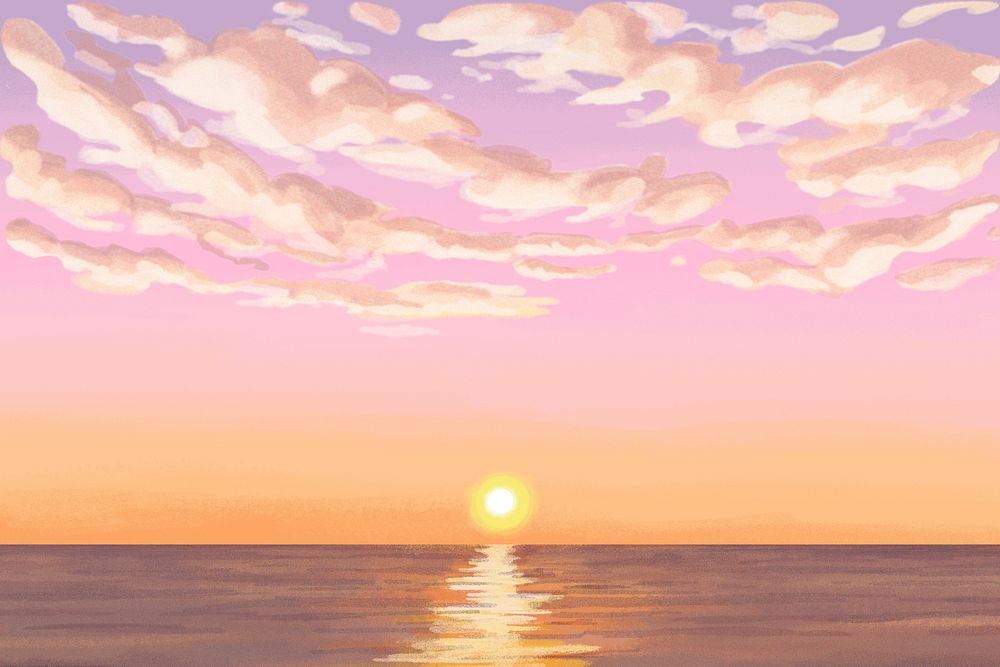 Sunset sea landscape background, illustration painting 