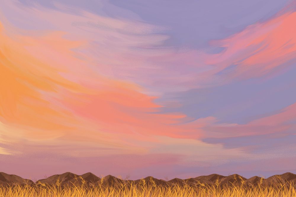 Sunset sky landscape background, painting  illustration