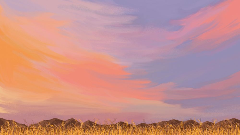 Sunset sky desktop wallpaper, illustration painting 