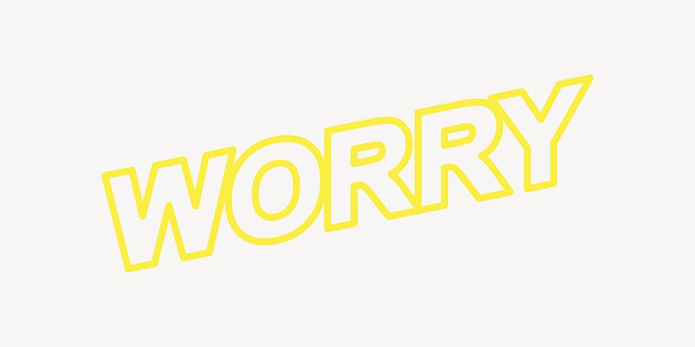 Worry word, yellow outline typography vector
