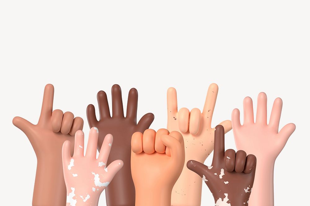 3D human rights, raised hands collage element