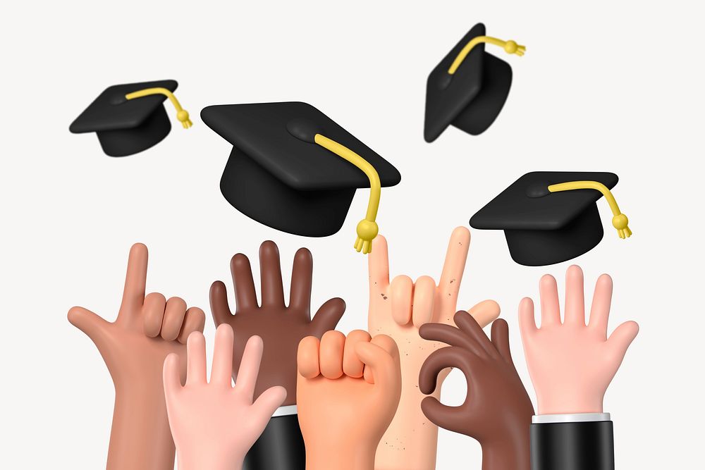 3D graduation, education collage element