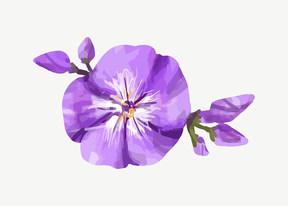 Watercolor purple phlox flower collage element psd