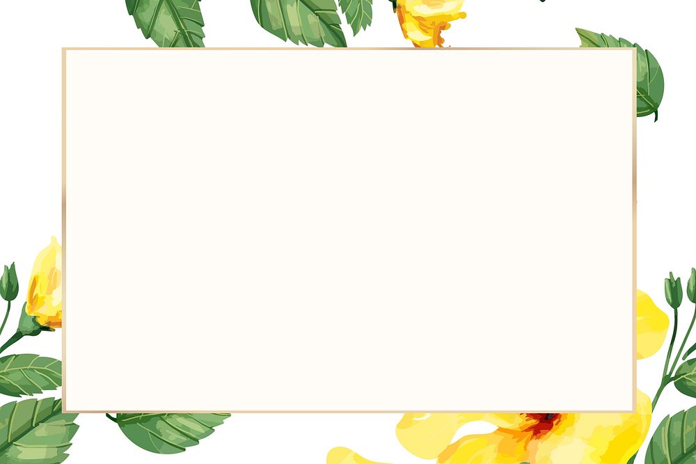 Watercolor yellow hibiscus rectangle frame
