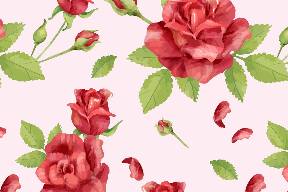 Watercolor red rose flower background