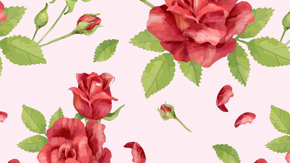 Watercolor red rose desktop wallpaper
