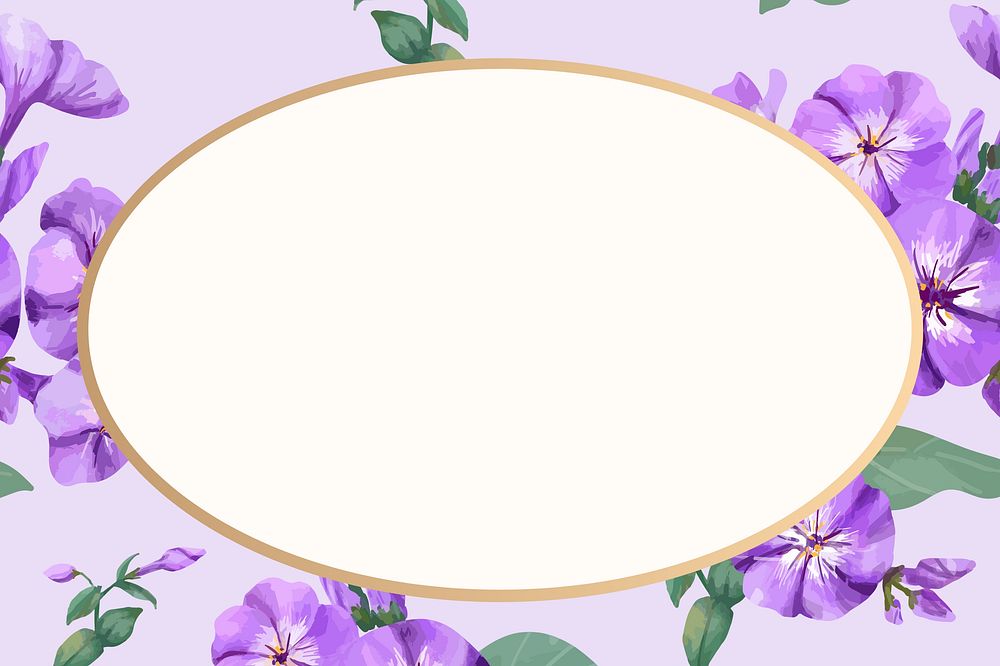 Watercolor floral oval frame, purple phlox digital paint