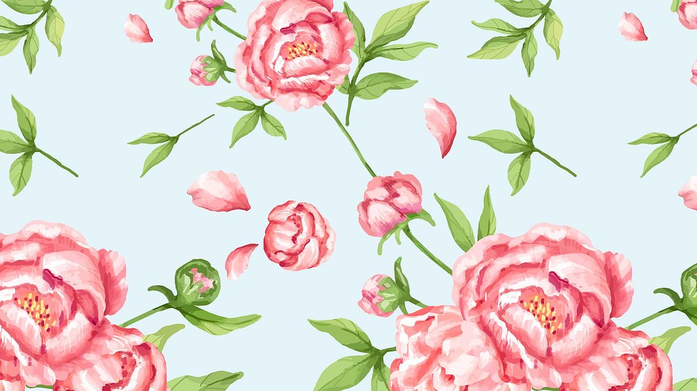 Watercolor pink peony desktop wallpaper