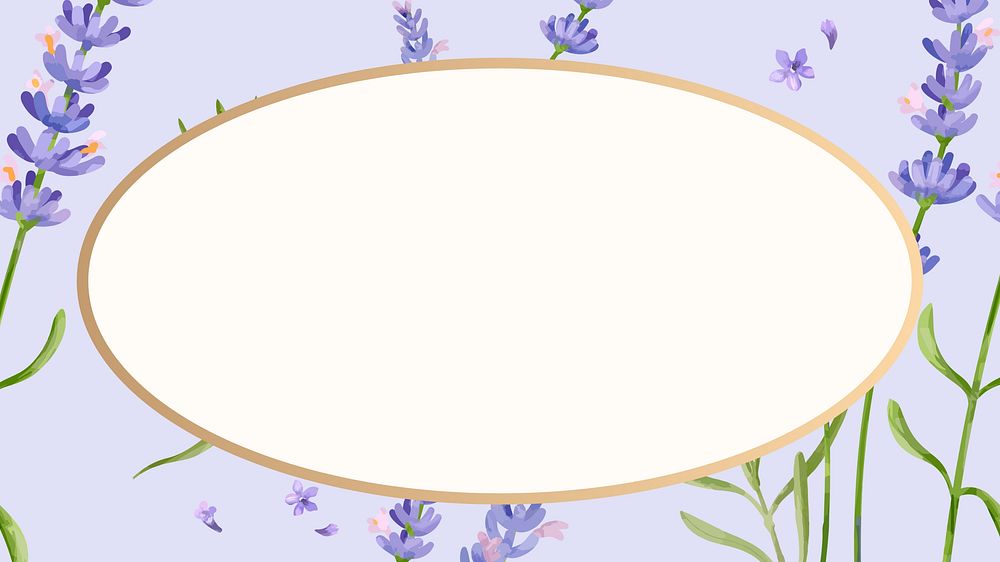 Watercolor lavender frame desktop wallpaper, oval shape
