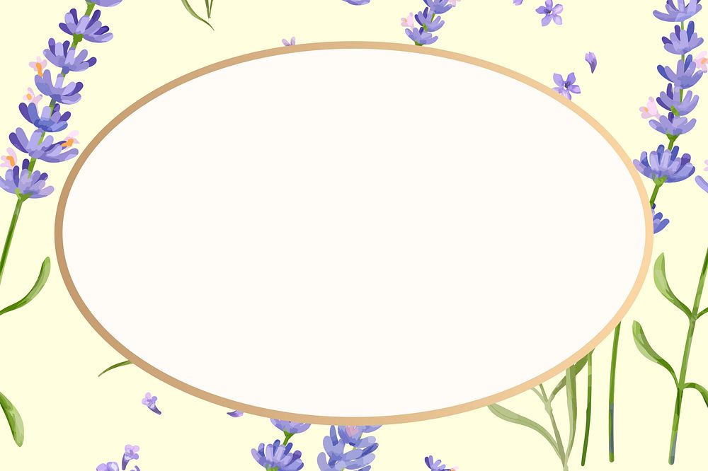 Watercolor floral oval frame, lavender digital paint
