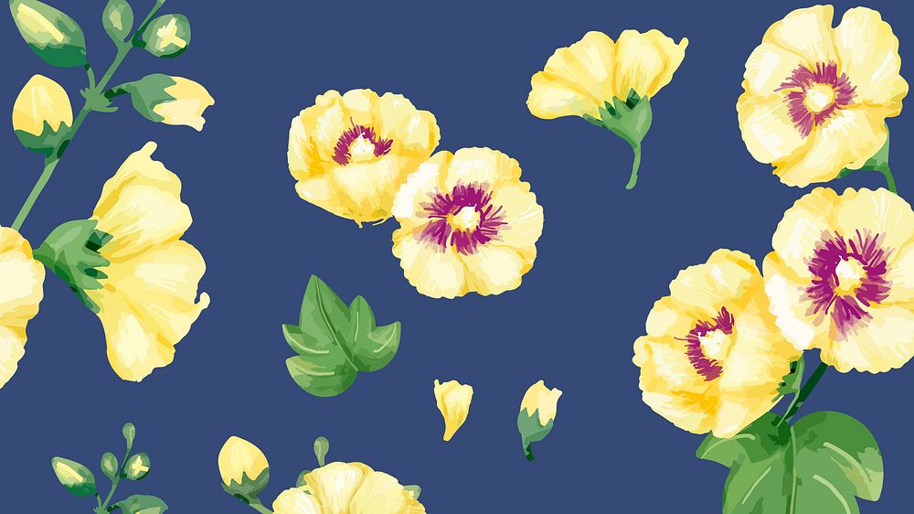 Watercolor yellow hollyhocks desktop wallpaper