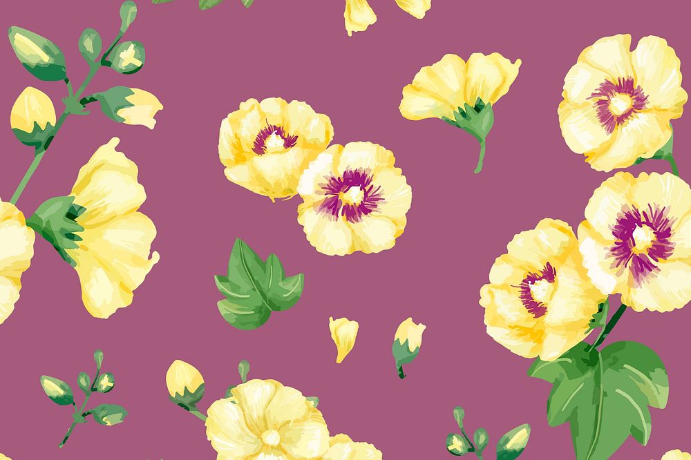 Watercolor yellow hollyhocks flower background