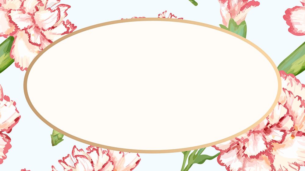 Floral oval frame desktop wallpaper, carnation digital paint