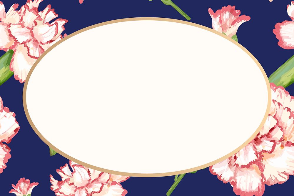 Watercolor floral oval frame, carnation digital paint