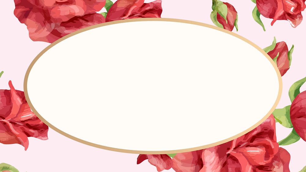 Red rose frame desktop wallpaper, oval shape
