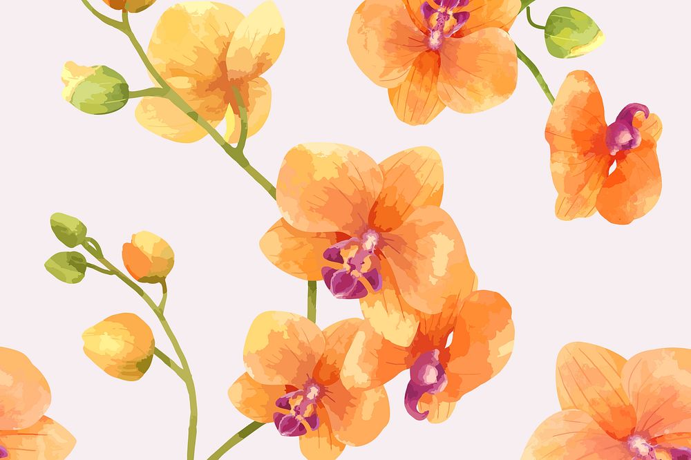Watercolor orange orchid flower background