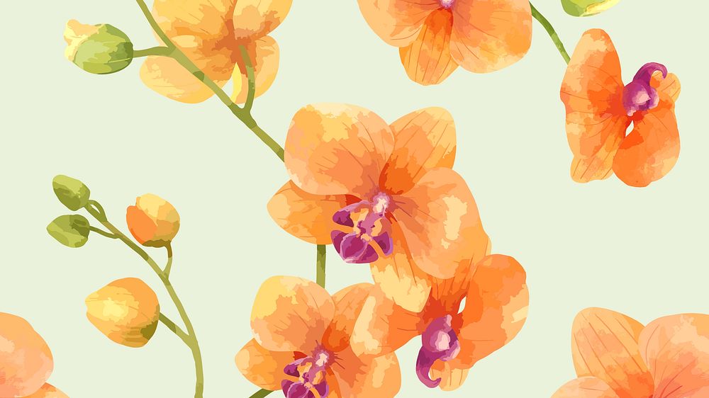 Watercolor orange orchid desktop wallpaper