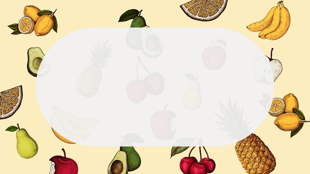 Colorful fruits illustration, yellow desktop wallpaper