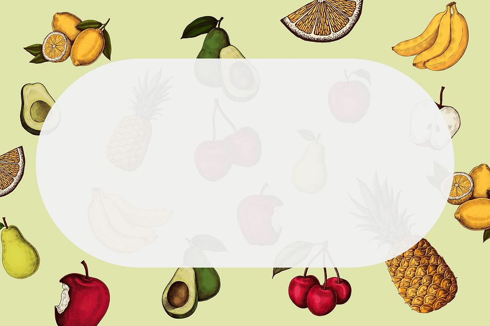 Mixed fruits vintage illustration, green background