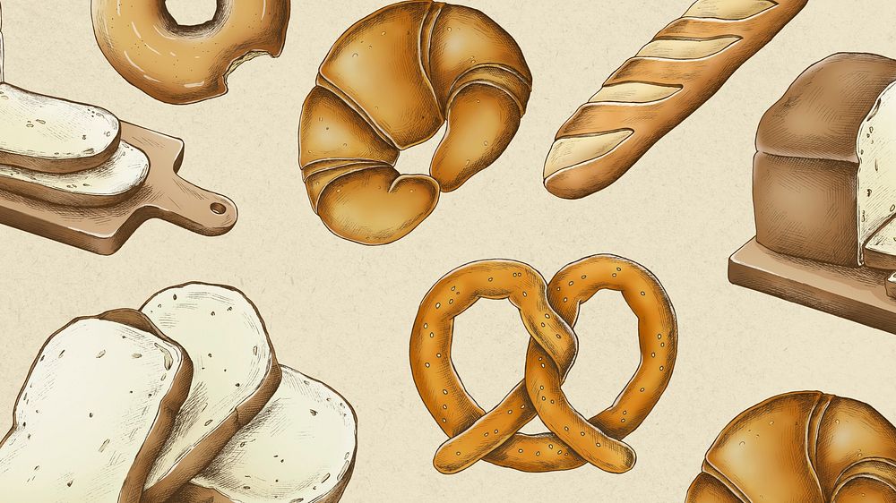 Bread illustration beige desktop wallpaper