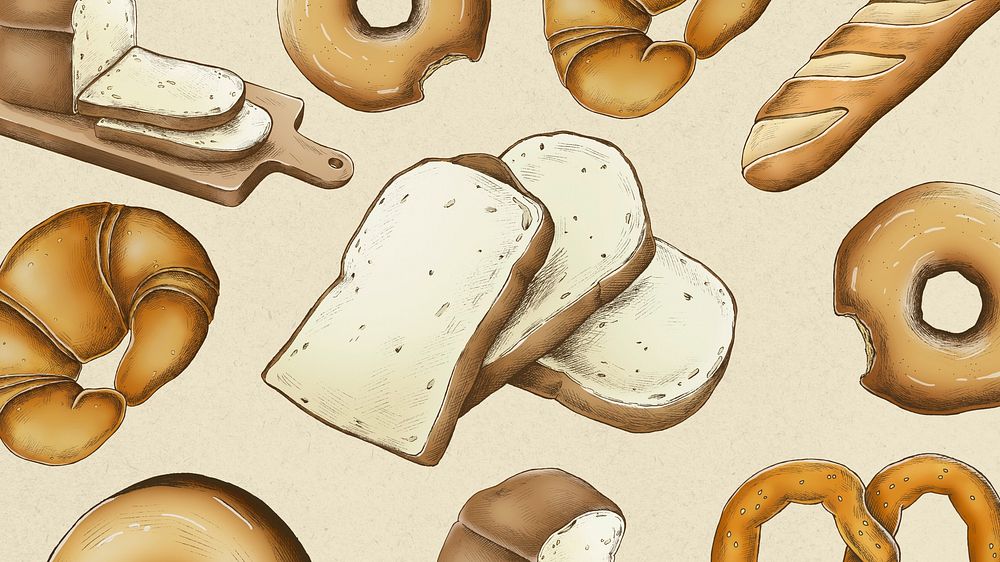 Beige desktop wallpaper bread illustration