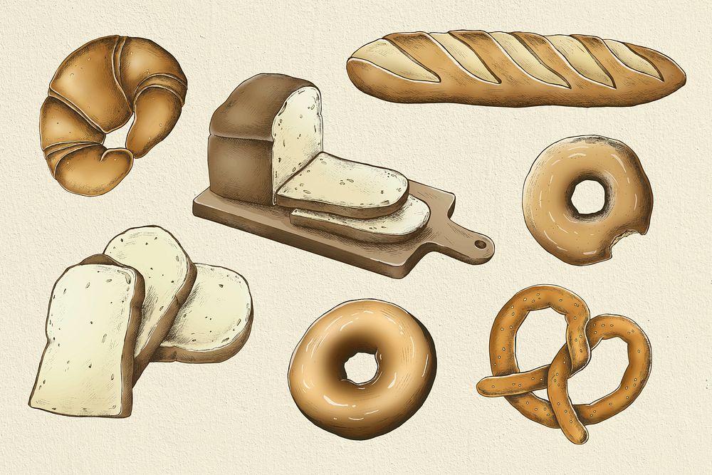 Bread illustration set psd