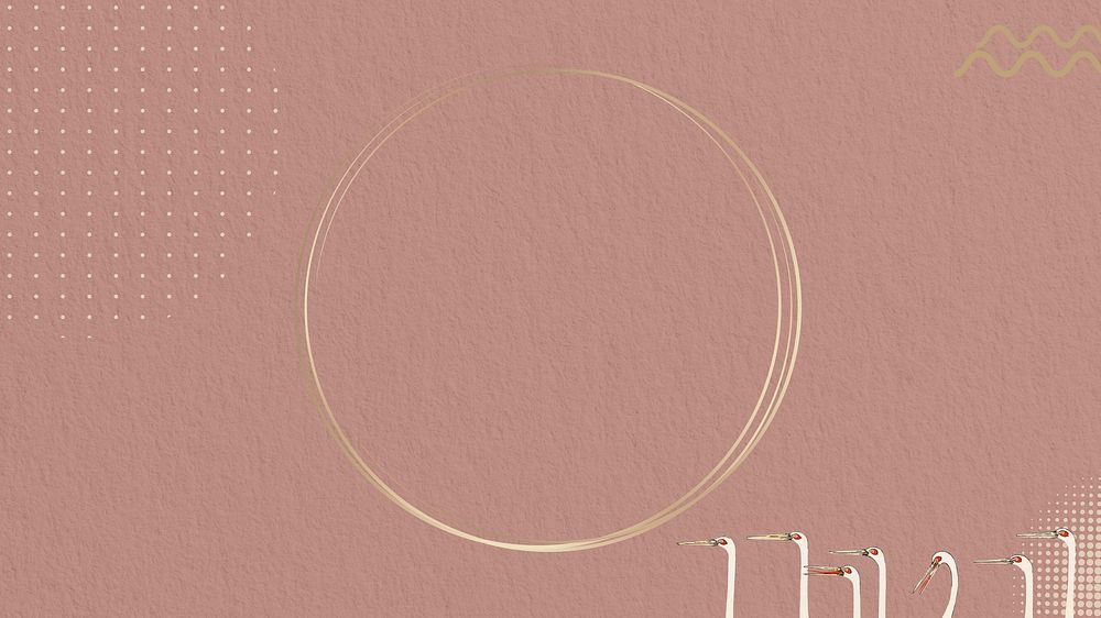 Pink circle frame desktop wallpaper, Japanese crane illustration