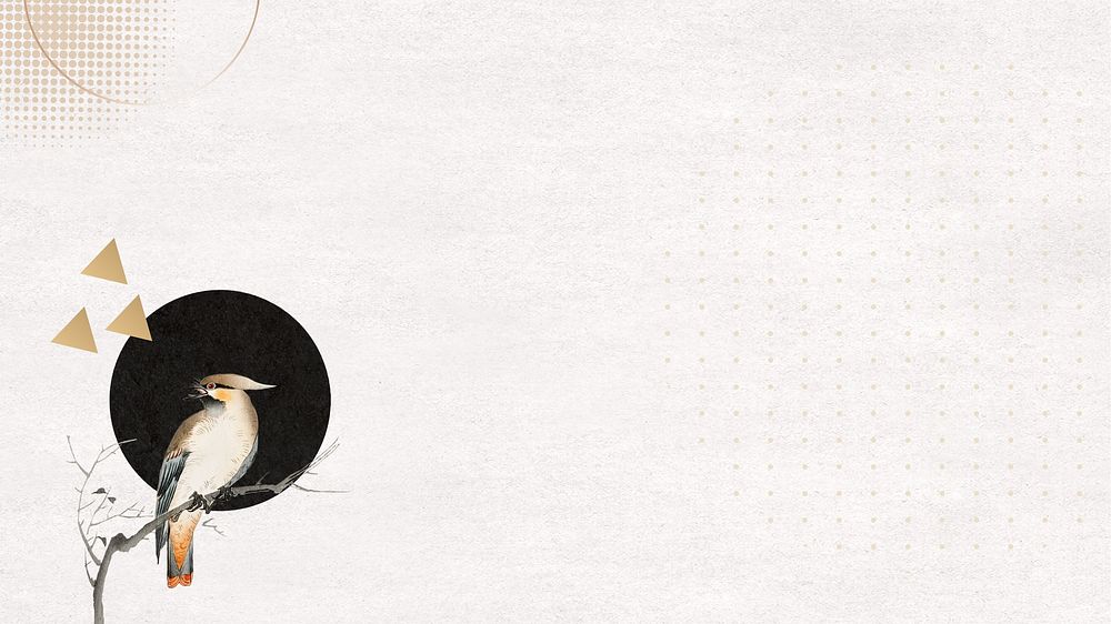 Aesthetic Japanese bird desktop wallpaper, beige textured design