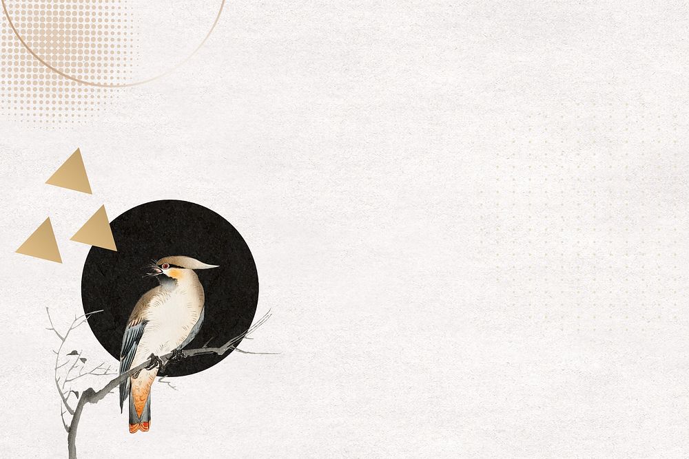 Aesthetic Japanese bird background, beige textured design