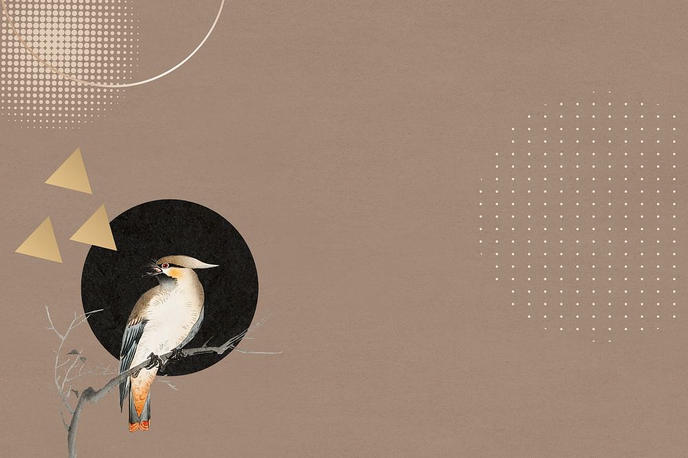 Aesthetic Japanese bird background, brown design
