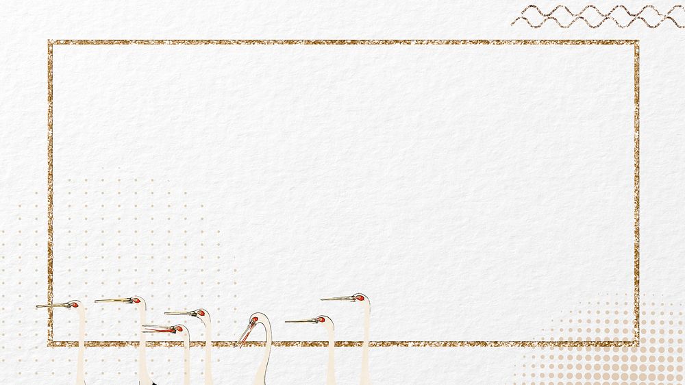 Japanese crane frame desktop wallpaper, gold glittery design