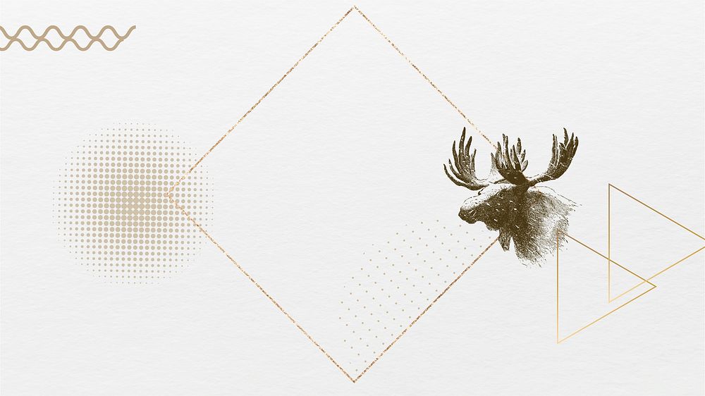 Aesthetic moose frame desktop wallpaper, gold square design