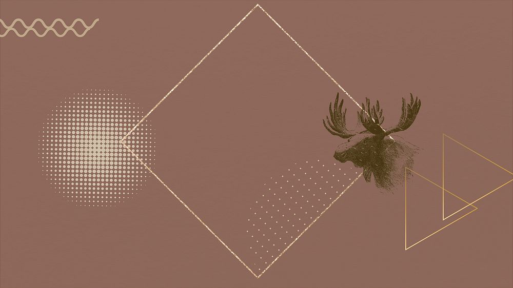 Aesthetic moose frame desktop wallpaper, gold square design