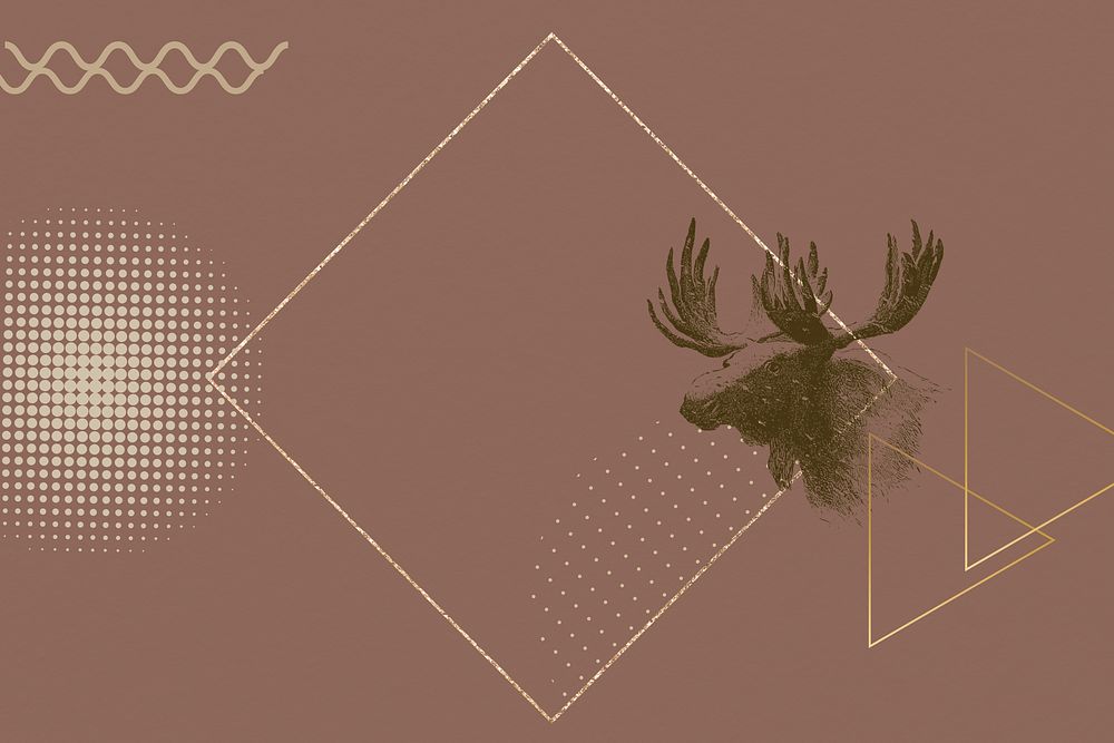 Aesthetic moose frame background, gold square design