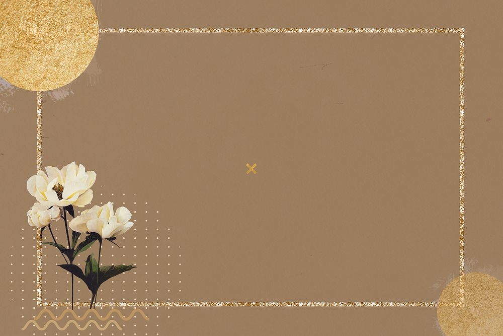 Gold glittery frame background, aesthetic flower design