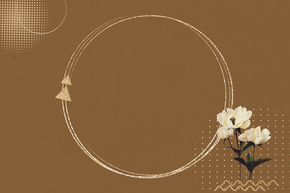 Gold circle frame background, aesthetic flower design
