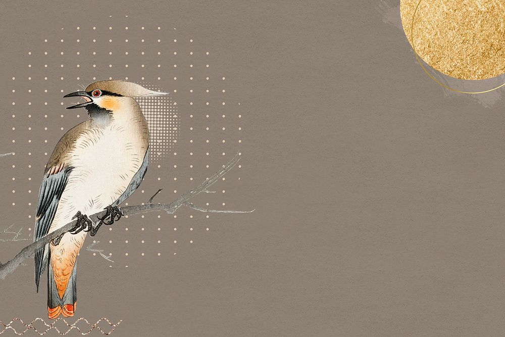 Aesthetic Japanese bird background, brown design