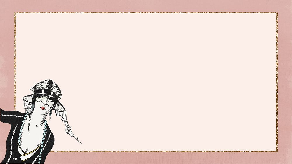 Vintage woman pink desktop wallpaper, art deco illustration. Remixed by rawpixel. 