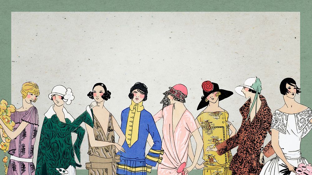 Vintage women’s fashion desktop wallpaper, 1920's outfits. Remixed by rawpixel. 