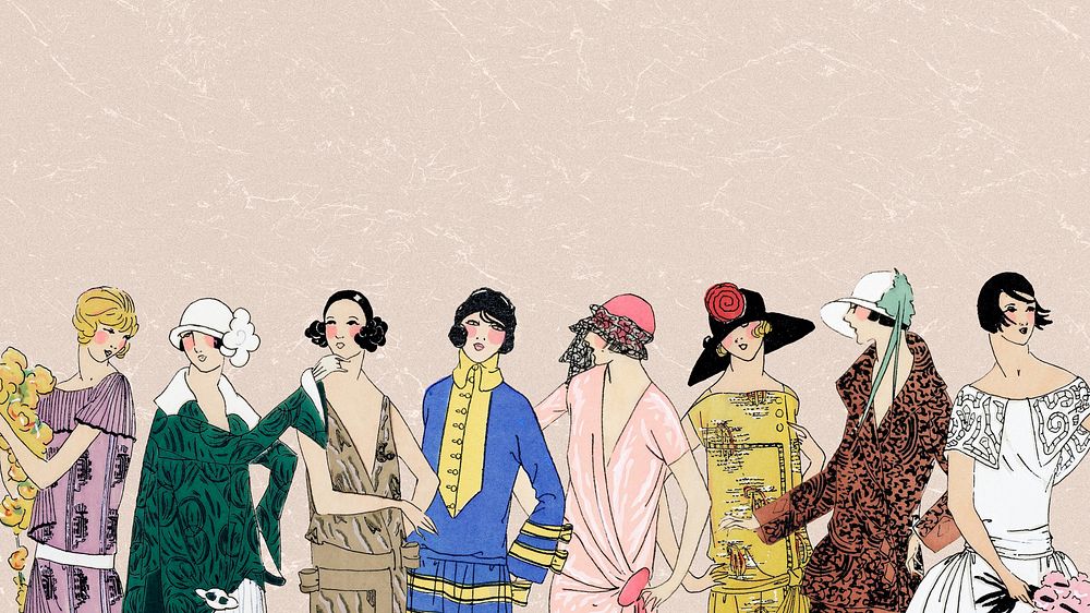 Vintage women&rsquo;s fashion desktop wallpaper, feminine illustration. Remixed by rawpixel. 