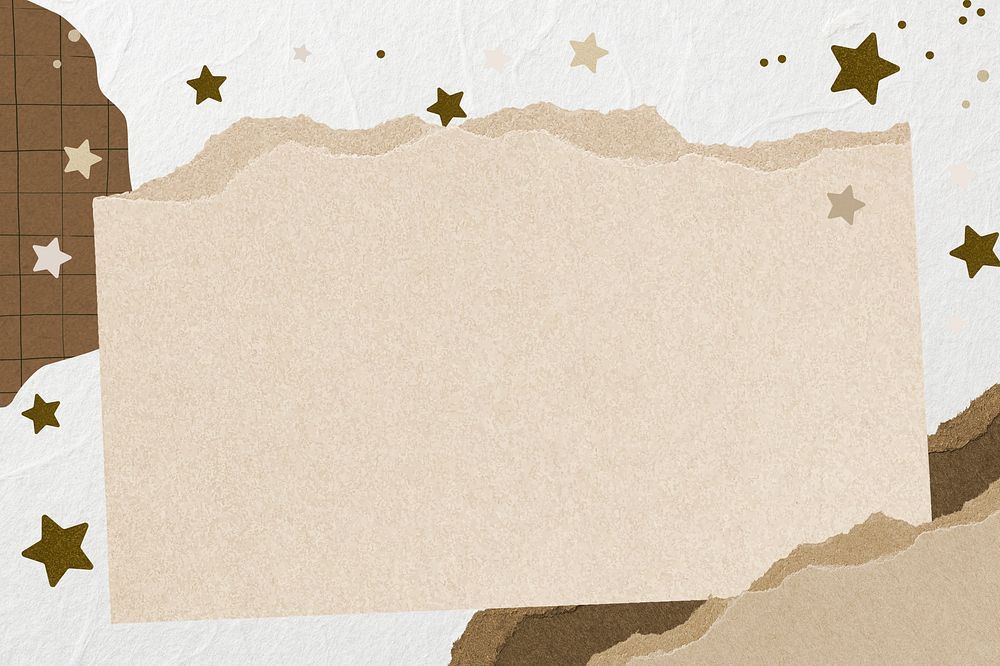 Torn brown paper star background border frame rectangular notepaper element