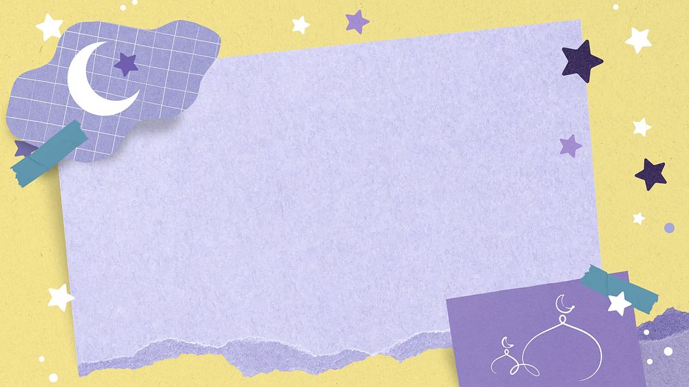 Ramadan purple paper desktop wallpaper, yellow background star notepaper collage element