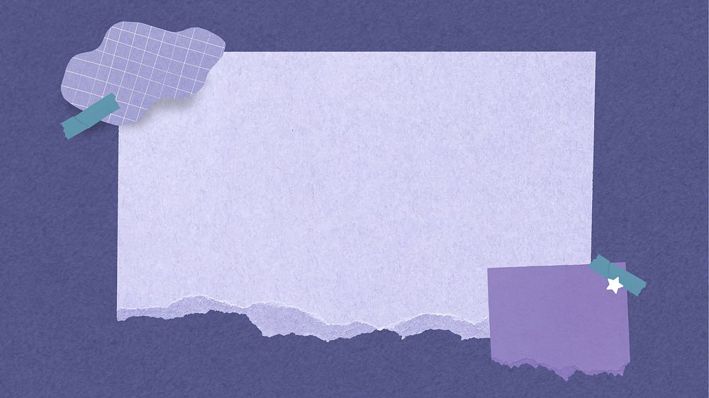 Torn purple paper desktop wallpaper element tape, collage rectangle shape, border frame notepaper