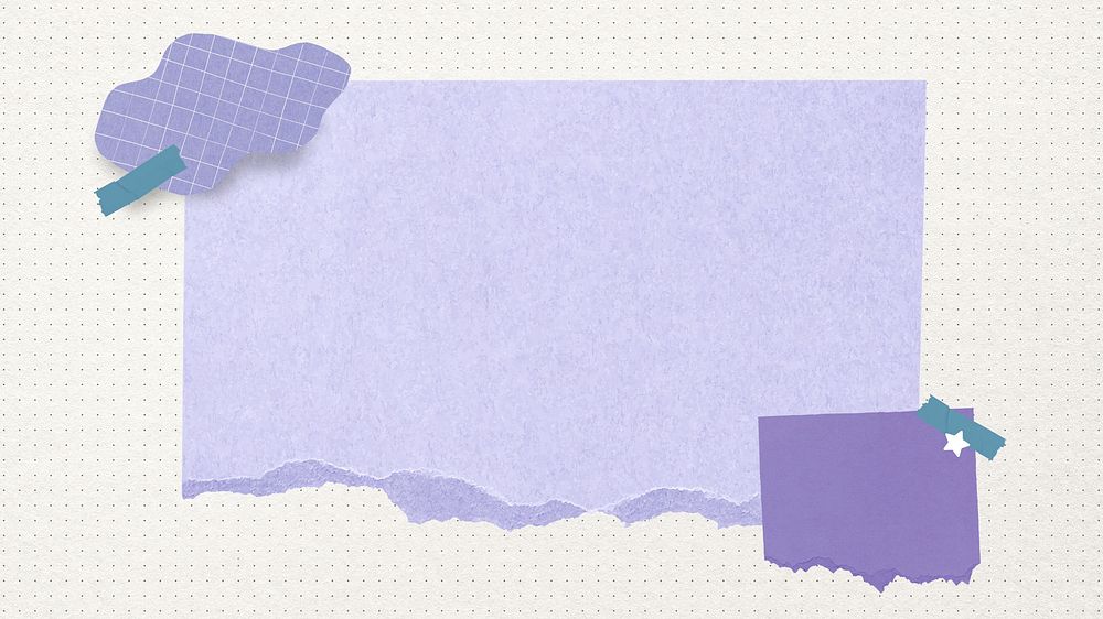 Ripped purple paper desktop wallpaper element, tape, dot rectangular notepaper collage art