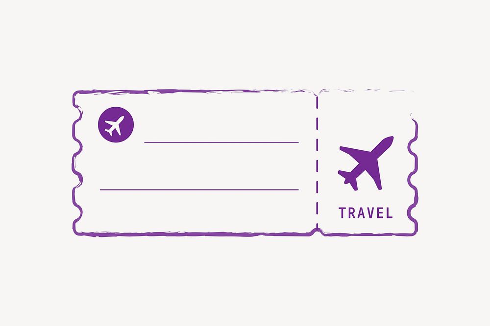 Purple outline plane ticket vector