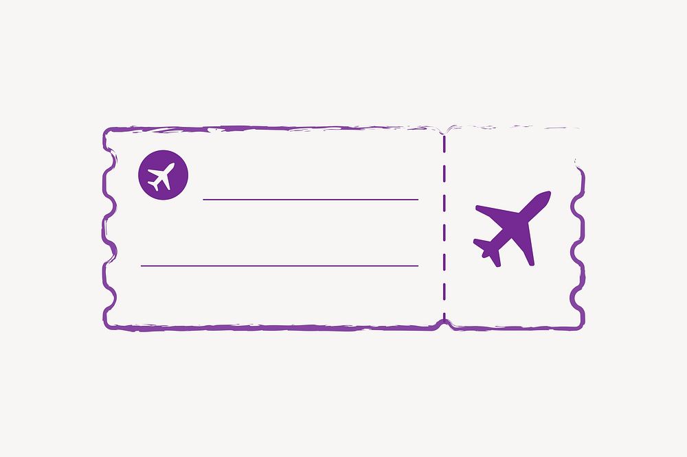 Purple doodle flight ticket isolated design