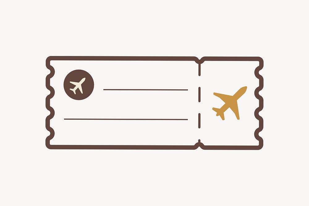 Brown outline flight ticket vector