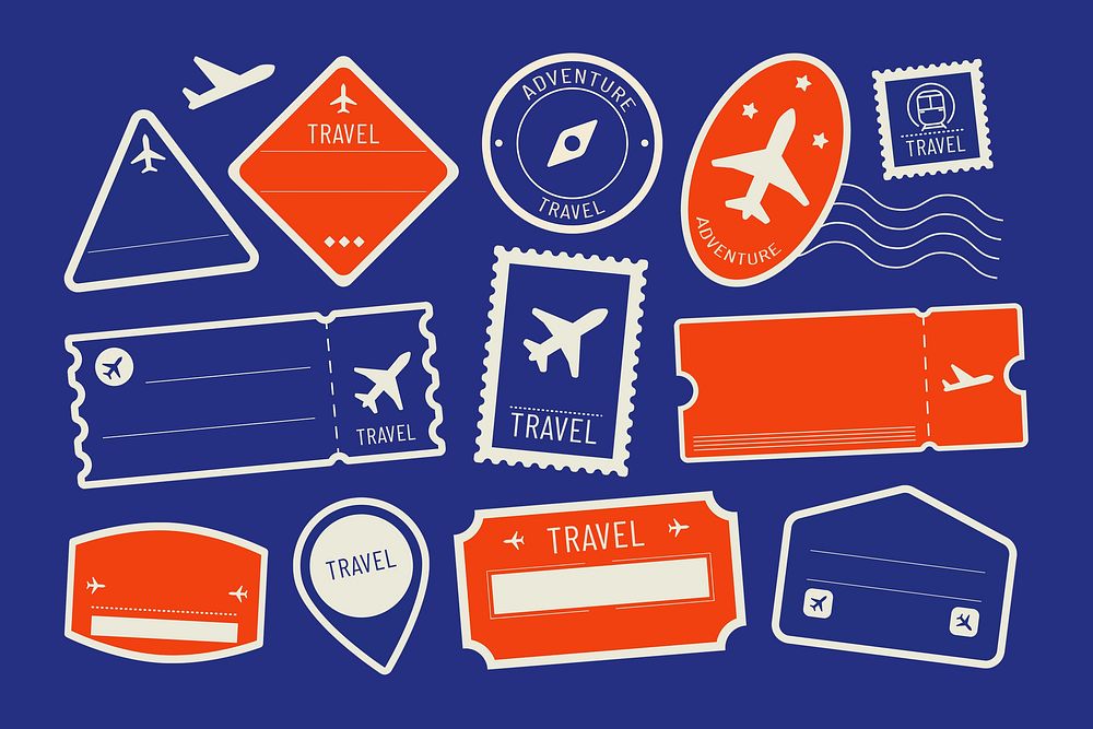 Colorful travel icons set psd